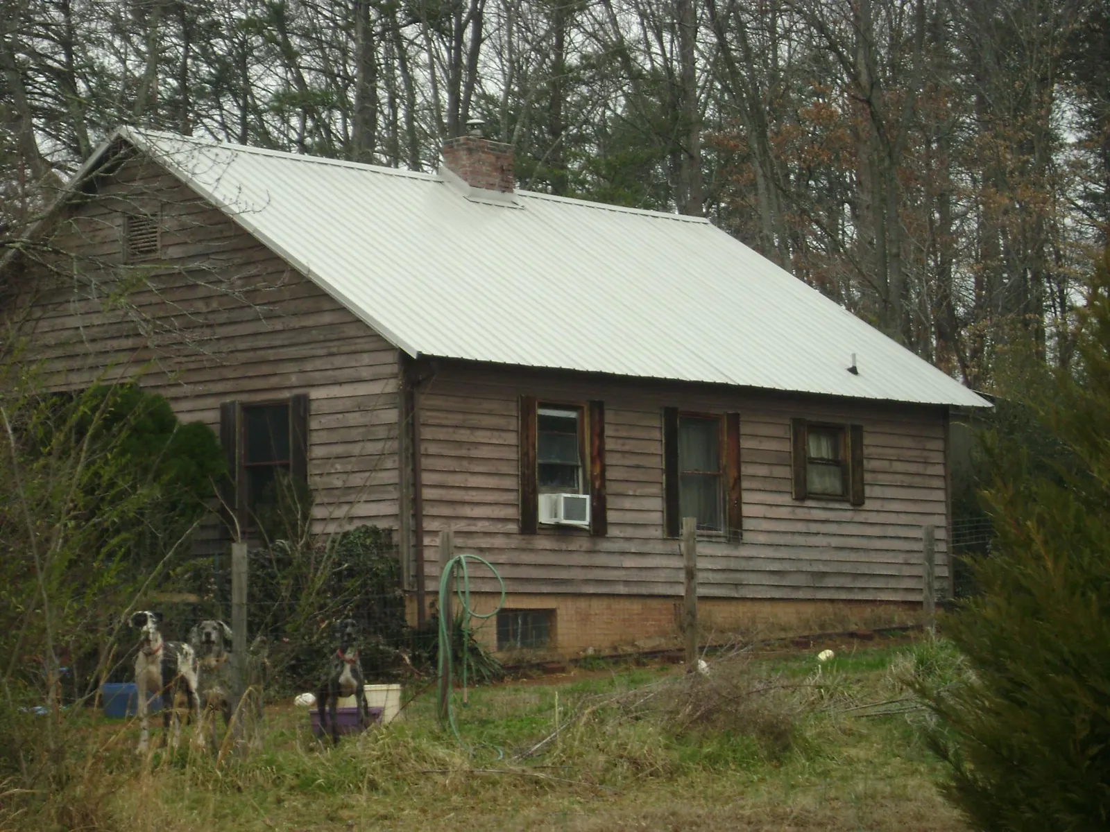 White metal roof on an old wood sided farmhouse, from a Asphalt Shingle Roof Repair job in Cleveland